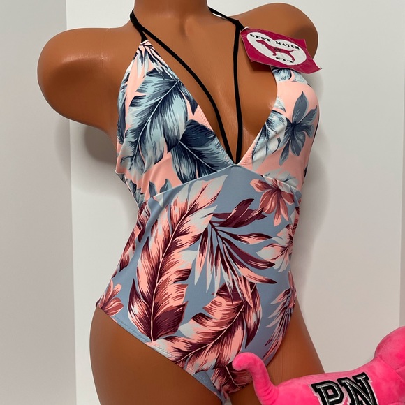 PINK Victoria's Secret Other - Victoria’s Secret PINK S M Logo Strappy Cut Out Caged One-piece Swimsuit Floral